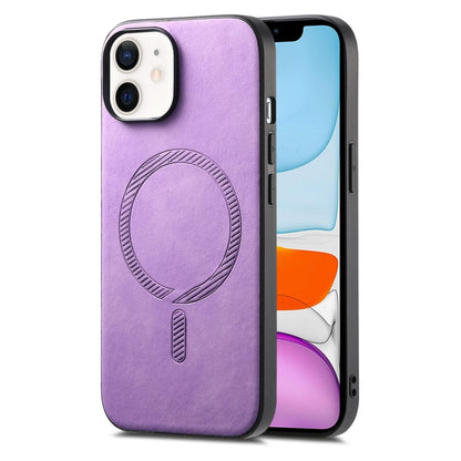 Solid Color Retro Magsafe PU Back Cover Phone Case, Compatible with iPhone 11