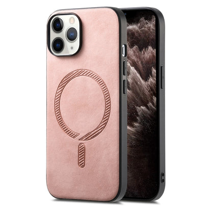 Solid Color Retro Magsafe PU Back Cover Phone Case, Compatible with iPhone 11 Pro
