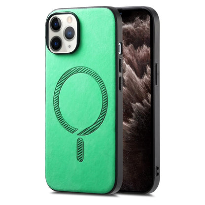 Solid Color Retro Magsafe PU Back Cover Phone Case, Compatible with iPhone 11 Pro