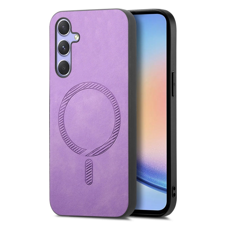 Solid Color Retro Magsafe PU Back Cover Phone Case, Compatible with Samsung Galaxy A34 5G