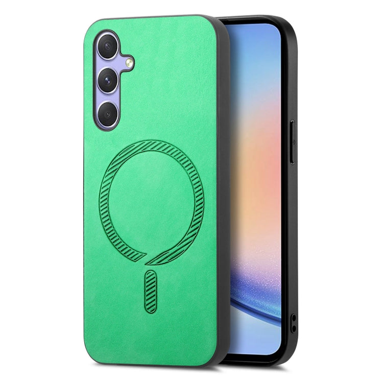 Solid Color Retro Magsafe PU Back Cover Phone Case, Compatible with Samsung Galaxy A34 5G