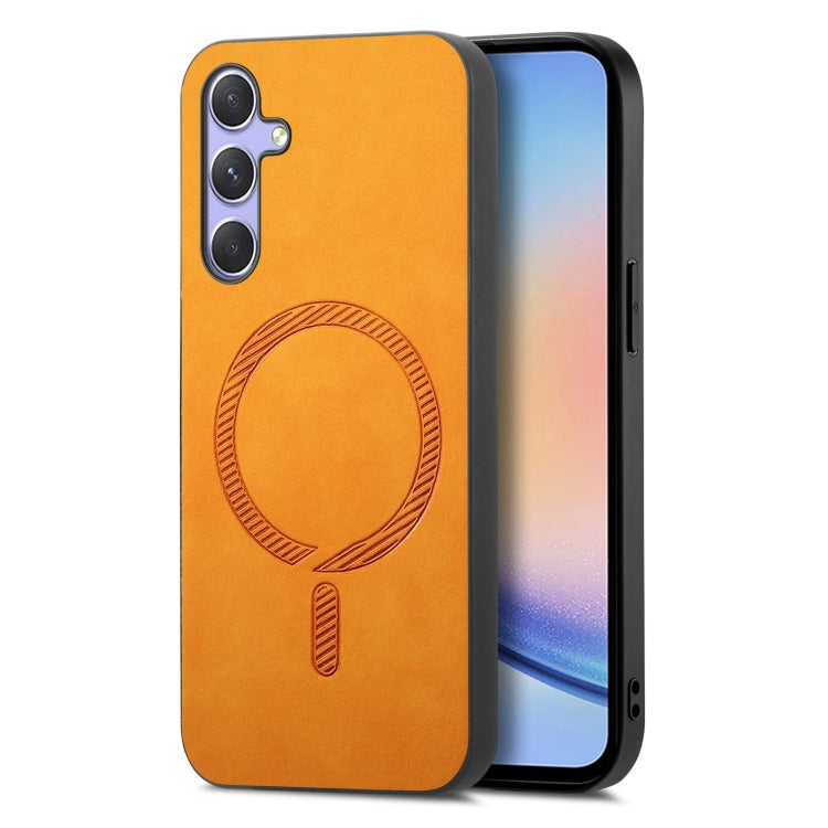 Solid Color Retro Magsafe PU Back Cover Phone Case, Compatible with Samsung Galaxy A34 5G