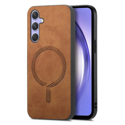 Solid Color Retro Magsafe PU Back Cover Phone Case, Compatible with Samsung Galaxy A54 5G