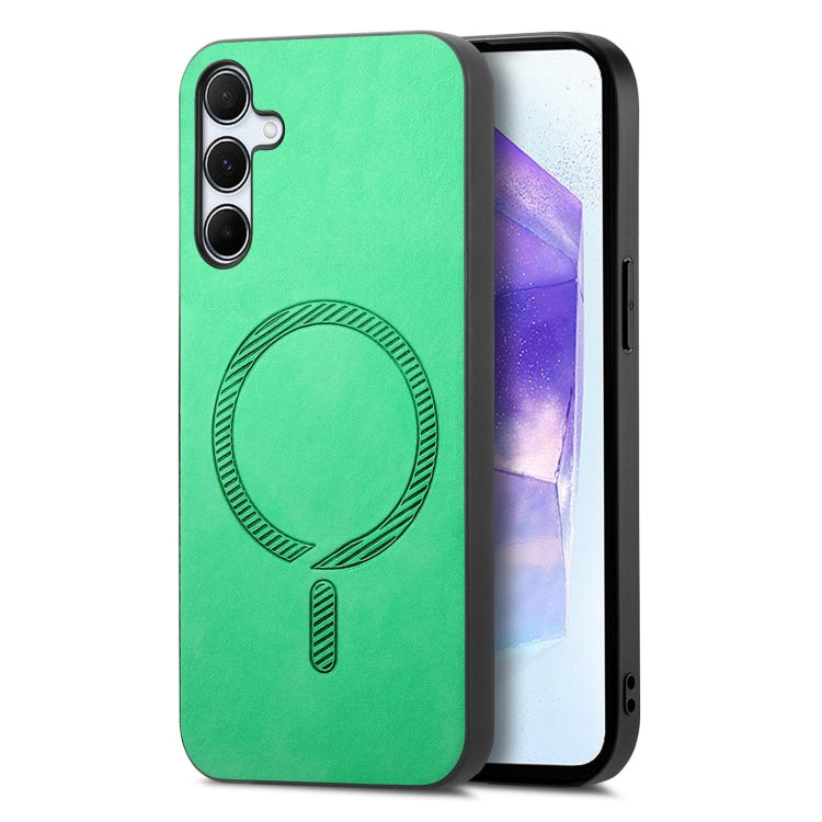 Solid Color Retro Magsafe PU Back Cover Phone Case, Compatible with Samsung Galaxy A55 5G