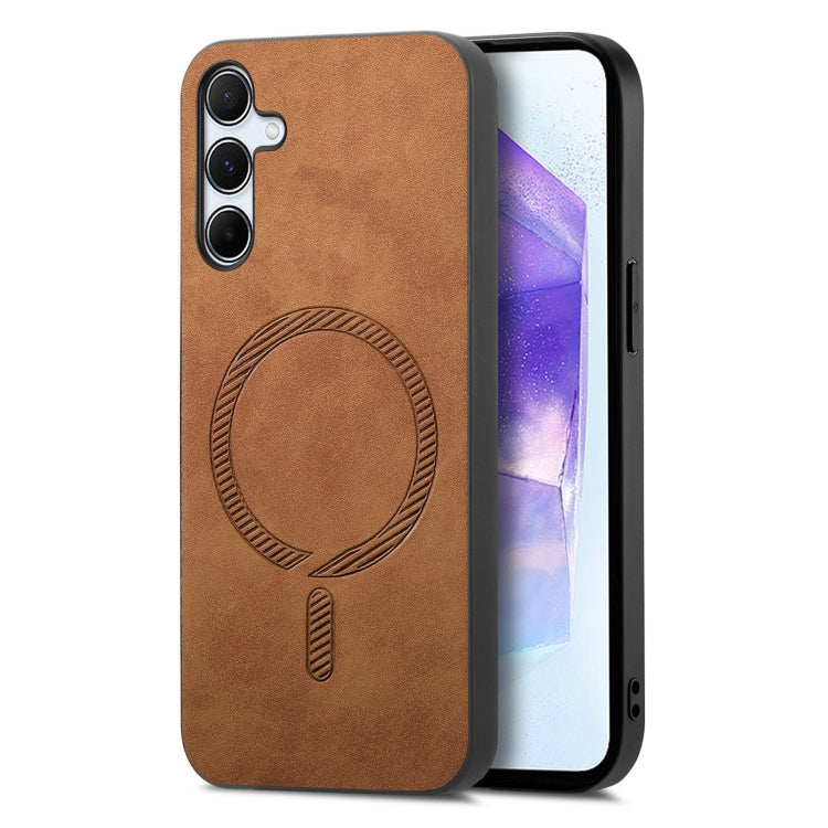 Solid Color Retro Magsafe PU Back Cover Phone Case, Compatible with Samsung Galaxy A55 5G