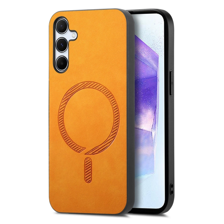 Solid Color Retro Magsafe PU Back Cover Phone Case, Compatible with Samsung Galaxy A55 5G