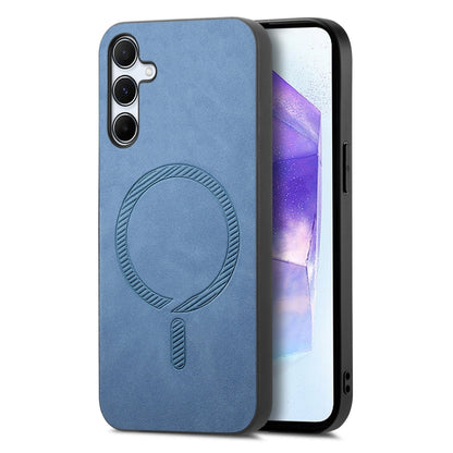 Solid Color Retro Magsafe PU Back Cover Phone Case, Compatible with Samsung Galaxy A55 5G