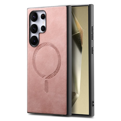 Solid Color Retro Magsafe PU Back Cover Phone Case, Compatible with Samsung Galaxy S25 Ultra 5G