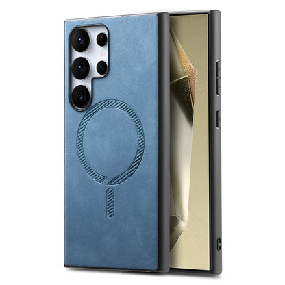 Solid Color Retro Magsafe PU Back Cover Phone Case, Compatible with Samsung Galaxy S25 Ultra 5G