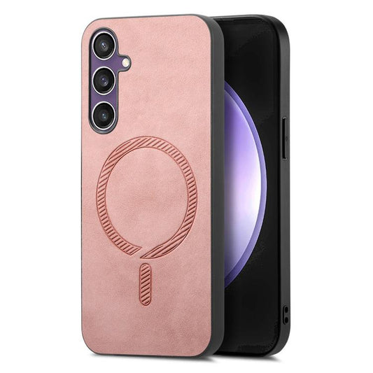 Solid Color Retro Magsafe PU Back Cover Phone Case, Compatible with Samsung Galaxy S24 FE 5G