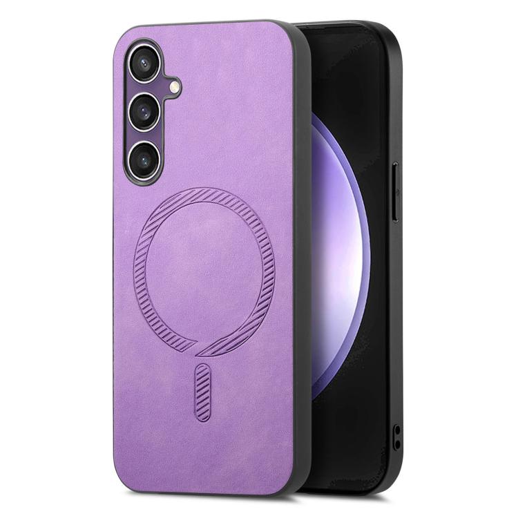 Solid Color Retro Magsafe PU Back Cover Phone Case, Compatible with Samsung Galaxy S24 FE 5G