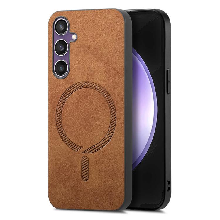 Solid Color Retro Magsafe PU Back Cover Phone Case, Compatible with Samsung Galaxy S24 FE 5G