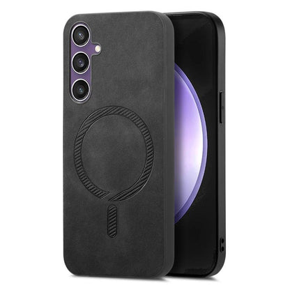 Solid Color Retro Magsafe PU Back Cover Phone Case, Compatible with Samsung Galaxy S24 FE 5G