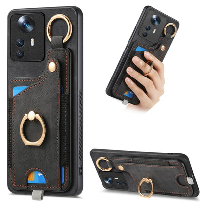 Retro Skin-feel Ring Card Bag Phone Case with Hang Loop