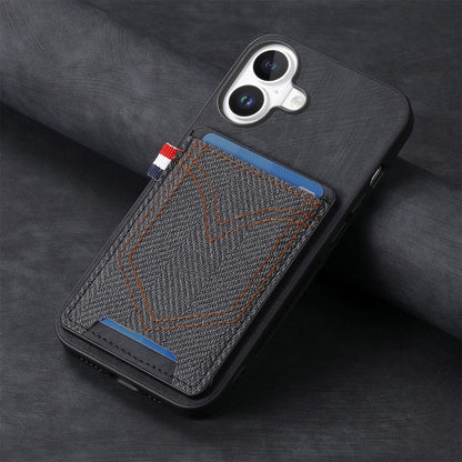 Denim Texture Leather Skin Phone Case with Card Slot, Compatible with iPhone 16 Plus