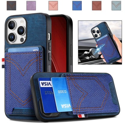 Denim Texture Leather Skin Phone Case with Card Slot, Compatible with iPhone 16 Pro