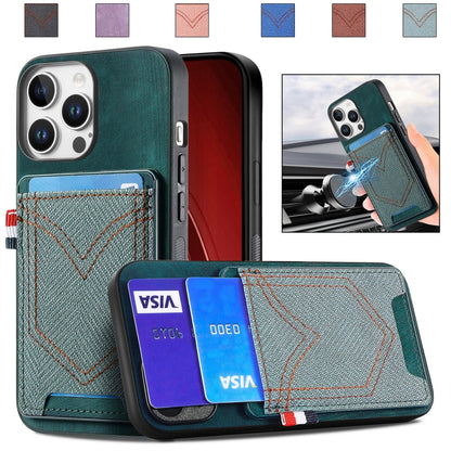 Denim Texture Leather Skin Phone Case with Card Slot, Compatible with iPhone 16 Pro
