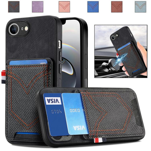 Denim Texture Leather Skin Phone Case with Card Slot, iPhone 16e