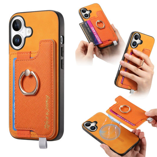 Retro Magsafe Cross Leather Ring Holder Card Bag Phone Case, Compatible with iPhone 16 Plus