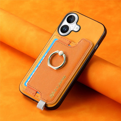 Retro Magsafe Cross Leather Ring Holder Card Bag Phone Case, Compatible with iPhone 16 Plus