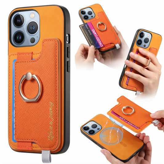 Retro Magsafe Cross Leather Ring Holder Card Bag Phone Case, Compatible with iPhone 16 Pro