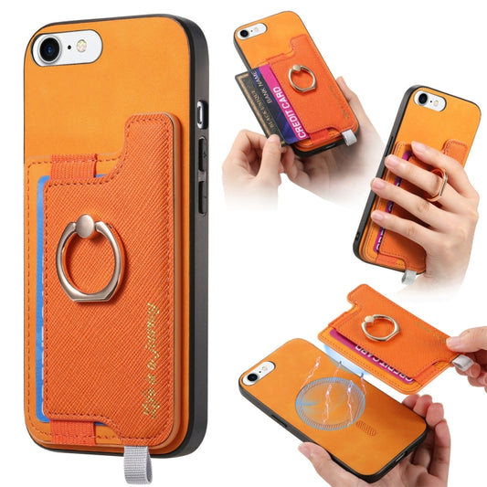 Retro Magsafe Cross Leather Ring Holder Card Bag Phone Case, Compatible with iPhone 7 / 8 / SE 2022