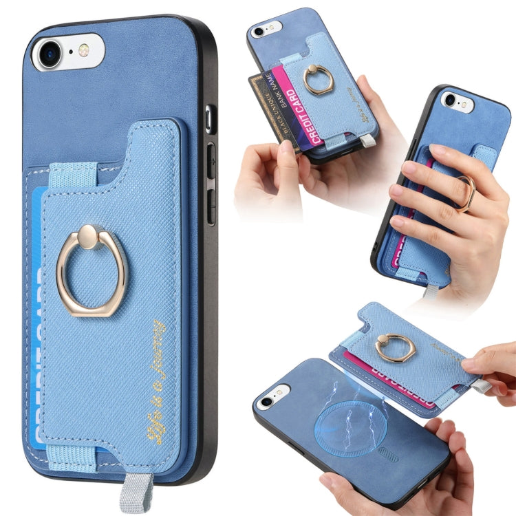 Retro Magsafe Cross Leather Ring Holder Card Bag Phone Case, Compatible with iPhone 7 / 8 / SE 2022