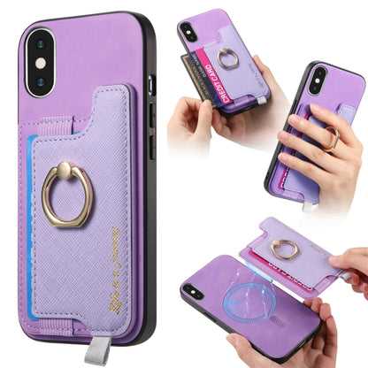 Retro Magsafe Cross Leather Ring Holder Card Bag Phone Case, Compatible with iPhone X / XS