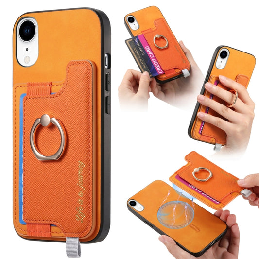 Retro Magsafe Cross Leather Ring Holder Card Bag Phone Case, Compatible with iPhone XR