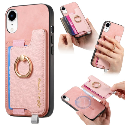 Retro Magsafe Cross Leather Ring Holder Card Bag Phone Case, Compatible with iPhone XR