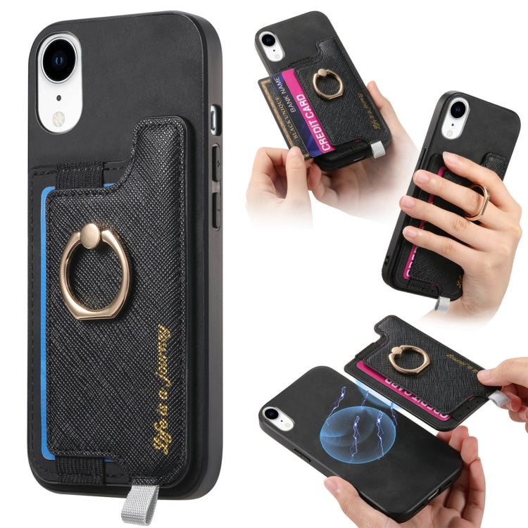 Retro Magsafe Cross Leather Ring Holder Card Bag Phone Case, Compatible with iPhone XR