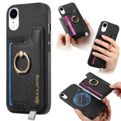 Retro Magsafe Cross Leather Ring Holder Card Bag Phone Case, Compatible with iPhone XR
