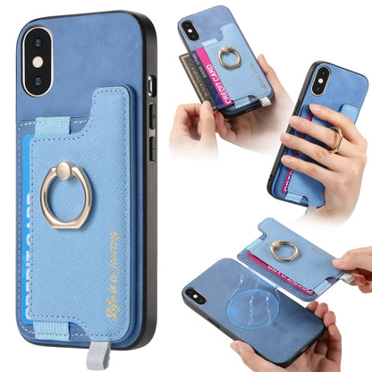 Retro Magsafe Cross Leather Ring Holder Card Bag Phone Case, Compatible with iPhone XS Max