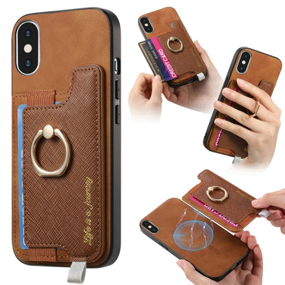 Retro Magsafe Cross Leather Ring Holder Card Bag Phone Case, Compatible with iPhone XS Max