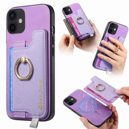 Retro Magsafe Cross Leather Ring Holder Card Bag Phone Case, Compatible with iPhone 11
