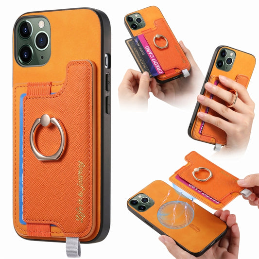 Retro Magsafe Cross Leather Ring Holder Card Bag Phone Case, Compatible with iPhone 11 Pro
