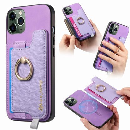 Retro Magsafe Cross Leather Ring Holder Card Bag Phone Case, Compatible with iPhone 11 Pro
