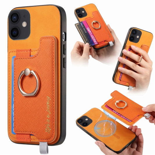 Retro Magsafe Cross Leather Ring Holder Card Bag Phone Case, Compatible with iPhone 12 / 12 Pro