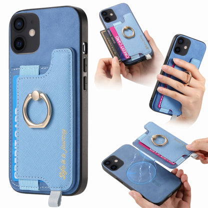 Retro Magsafe Cross Leather Ring Holder Card Bag Phone Case, Compatible with iPhone 12 / 12 Pro