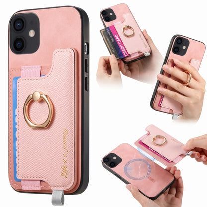 Retro Magsafe Cross Leather Ring Holder Card Bag Phone Case, Compatible with iPhone 12 / 12 Pro