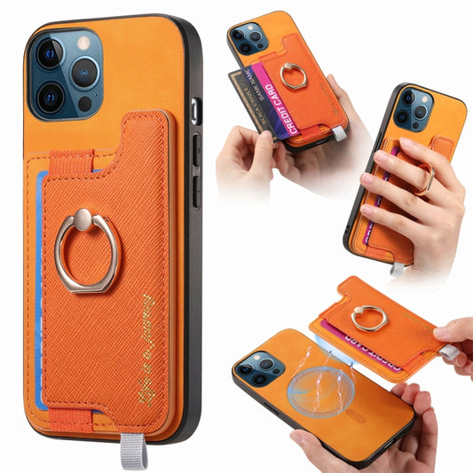 Retro Magsafe Cross Leather Ring Holder Card Bag Phone Case, Compatible with iPhone 12 Pro Max