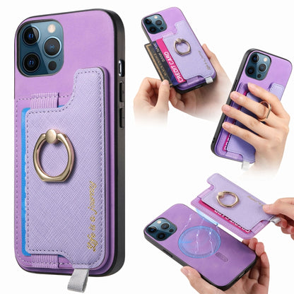 Retro Magsafe Cross Leather Ring Holder Card Bag Phone Case, Compatible with iPhone 12 Pro Max