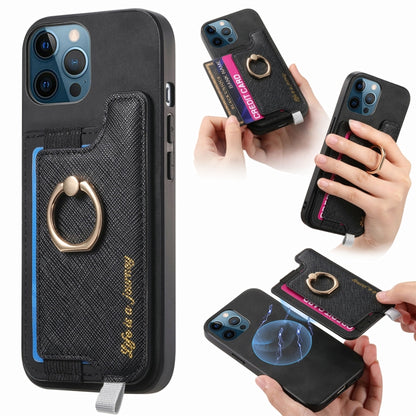 Retro Magsafe Cross Leather Ring Holder Card Bag Phone Case, Compatible with iPhone 12 Pro Max