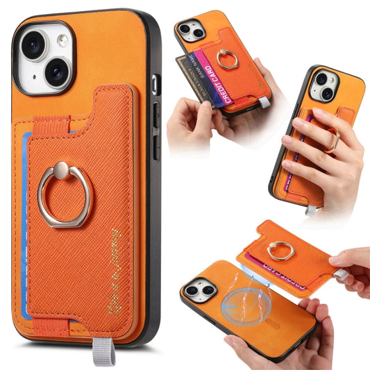 Retro Magsafe Cross Leather Ring Holder Card Bag Phone Case, Compatible with iPhone 15 Plus