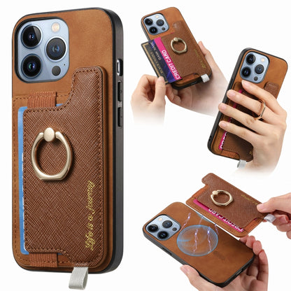 Retro Magsafe Cross Leather Ring Holder Card Bag Phone Case, Compatible with iPhone 15 Pro max