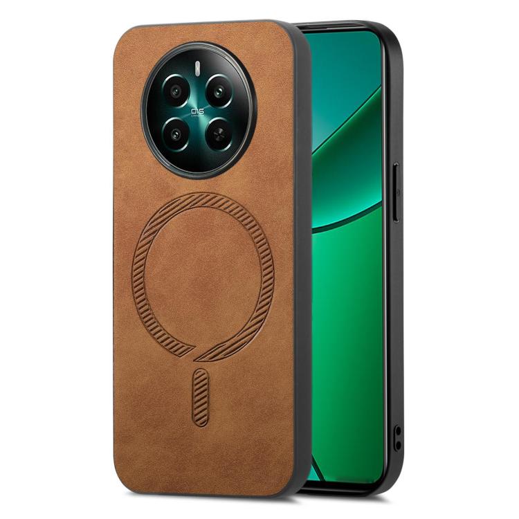Retro MagSafe Magnetic PU Back Cover Phone Case, Compatible with Realme 12+ 5G