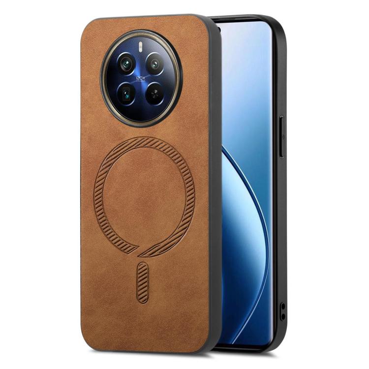 Retro MagSafe Magnetic PU Back Cover Phone Case, Compatible with Realme 12 Pro+