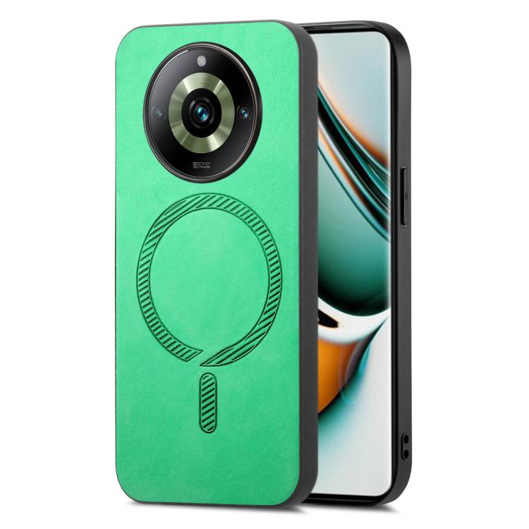 Retro MagSafe Magnetic PU Back Cover Phone Case, Compatible with Realme 11 Pro / Pro+