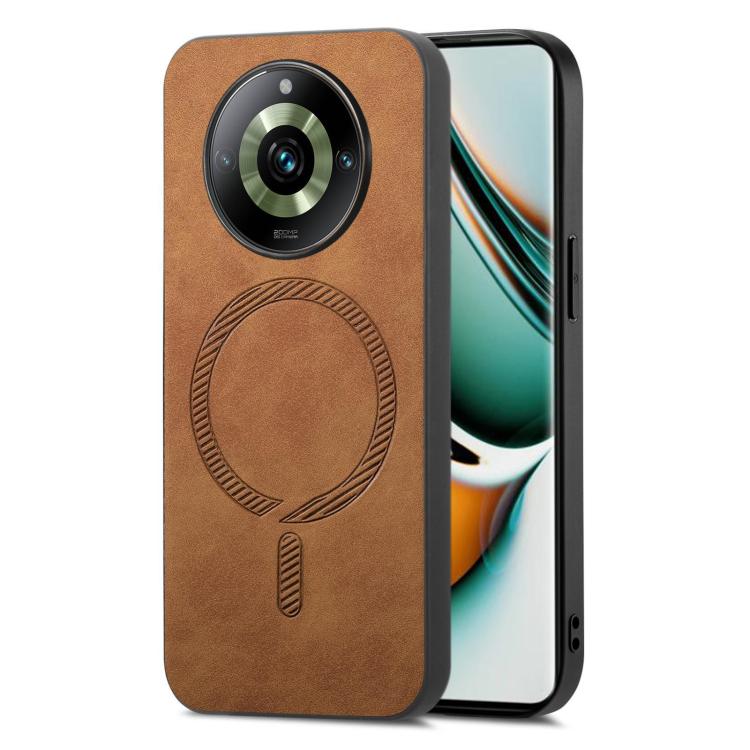 Retro MagSafe Magnetic PU Back Cover Phone Case, Compatible with Realme 11 Pro / Pro+