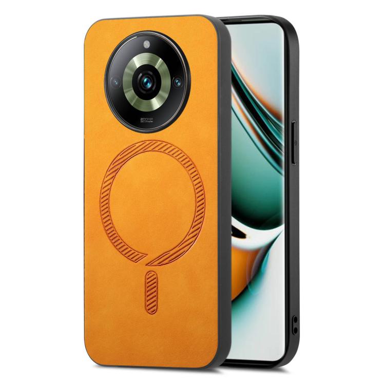 Retro MagSafe Magnetic PU Back Cover Phone Case, Compatible with Realme 11 Pro / Pro+